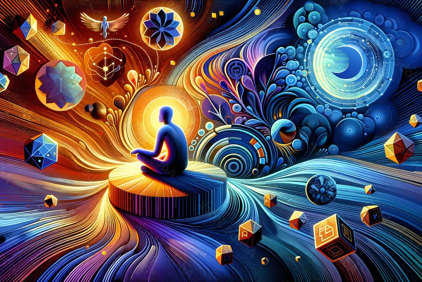 Vibrant cosmic meditation with geometric patterns.